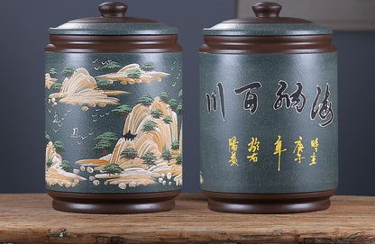 True Yixing Zisha Purple Clay Tea Canister For Tea Cake Large Jar Sealed Lid New