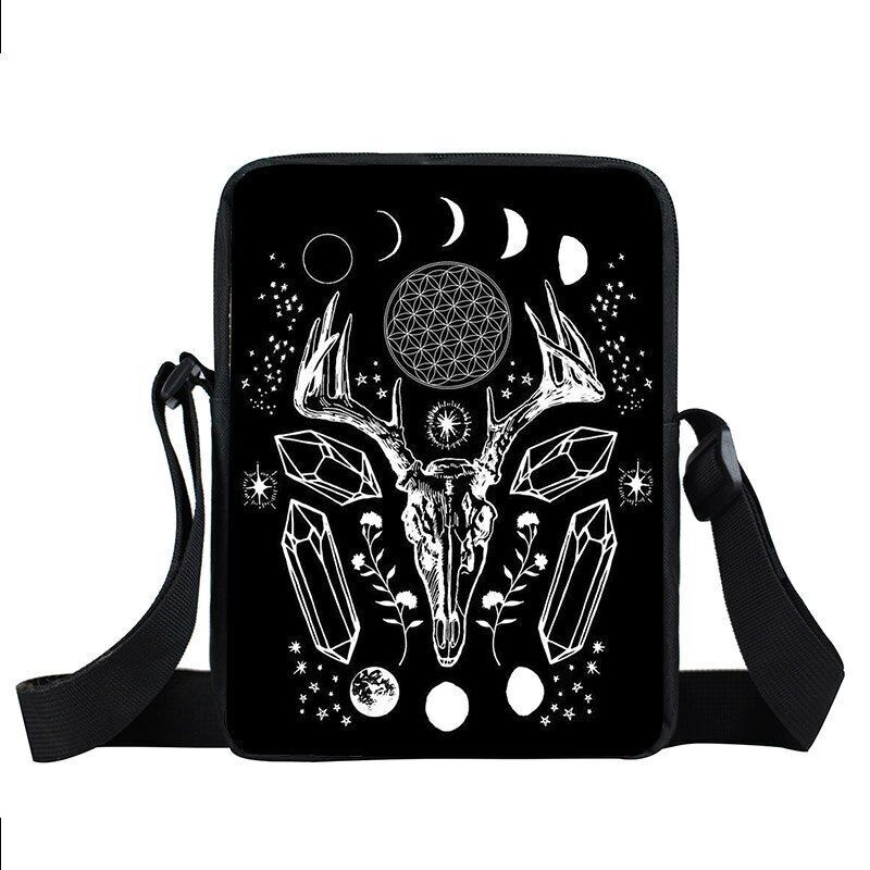Witch Black Cat Messenger Bag Clutch Canvas Crossbody Shoulder Bags Travel Small