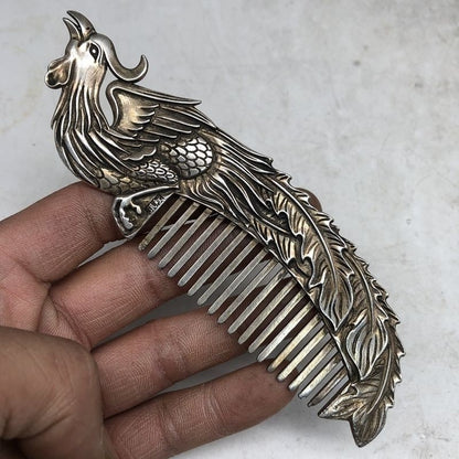 Antique White Gilt Silver Copper Comb Retro Phoenix Pattern Ethnic Style Comb
