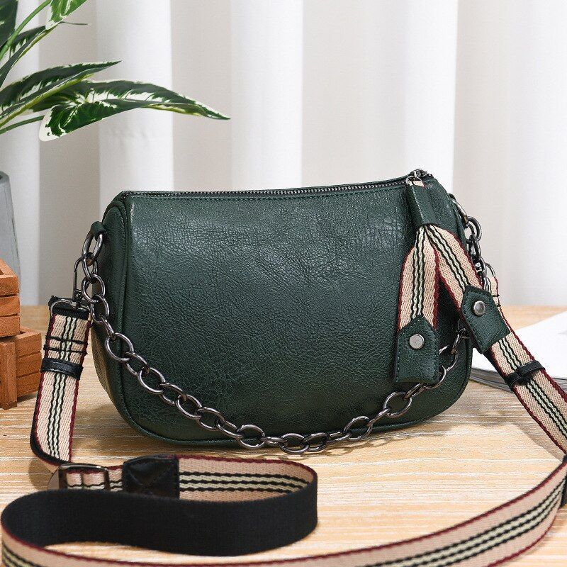 Vintage Zipper Little Bag Hard Synthetic Leather Chain Ladies Shoulder Bag Shell