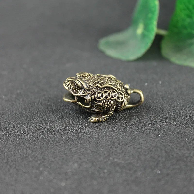 Copper Chinese Mythical Animal Luck Toad Bell Key Chains Pendant