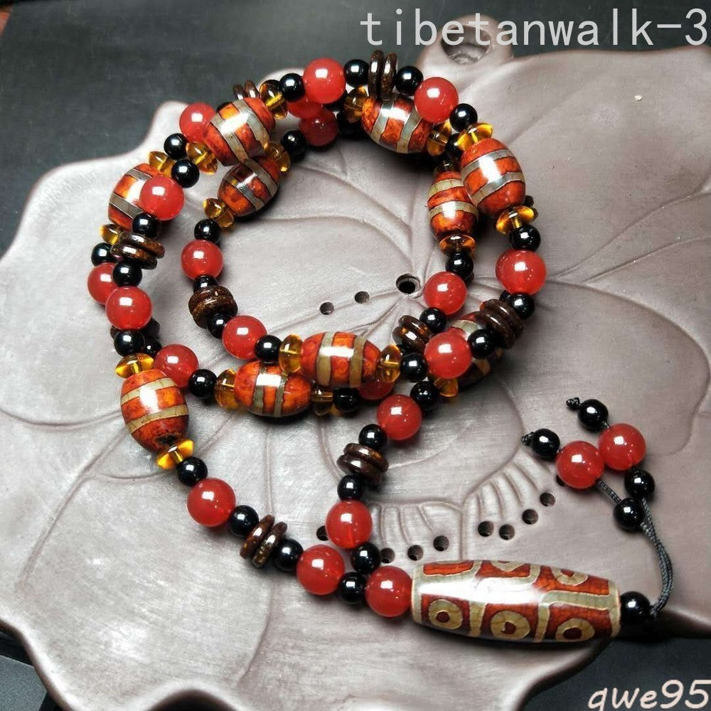 Tibetan Ethnic Style Retro Agate Double Line Dzi Bead Necklace Jewelry