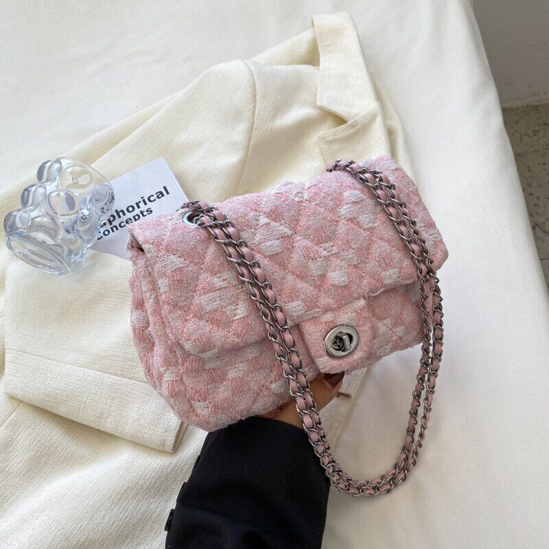 Fabric Flap Crossbody Bags Women Travel Chain Handbags Shoulder Bag