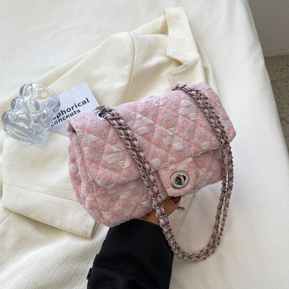 Fabric Flap Crossbody Bags Women Travel Chain Handbags Shoulder Bag