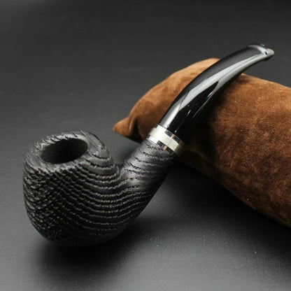 Tobacco Smoking Pipes Pouch Filters Stand Set Bog Oak Bowl Wood+Plastic 14x3.2cm