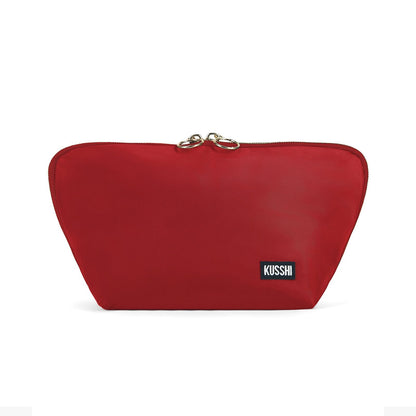 KUSSHI Washable Travel Makeup & Signature (Medium) Bag, Satin Black/Pink