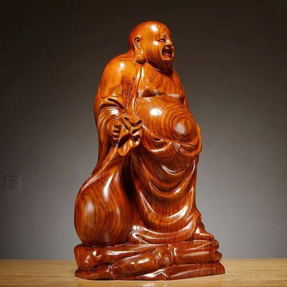 Chinese Red Rosewood Carving Maitreya Buddha Home Decor