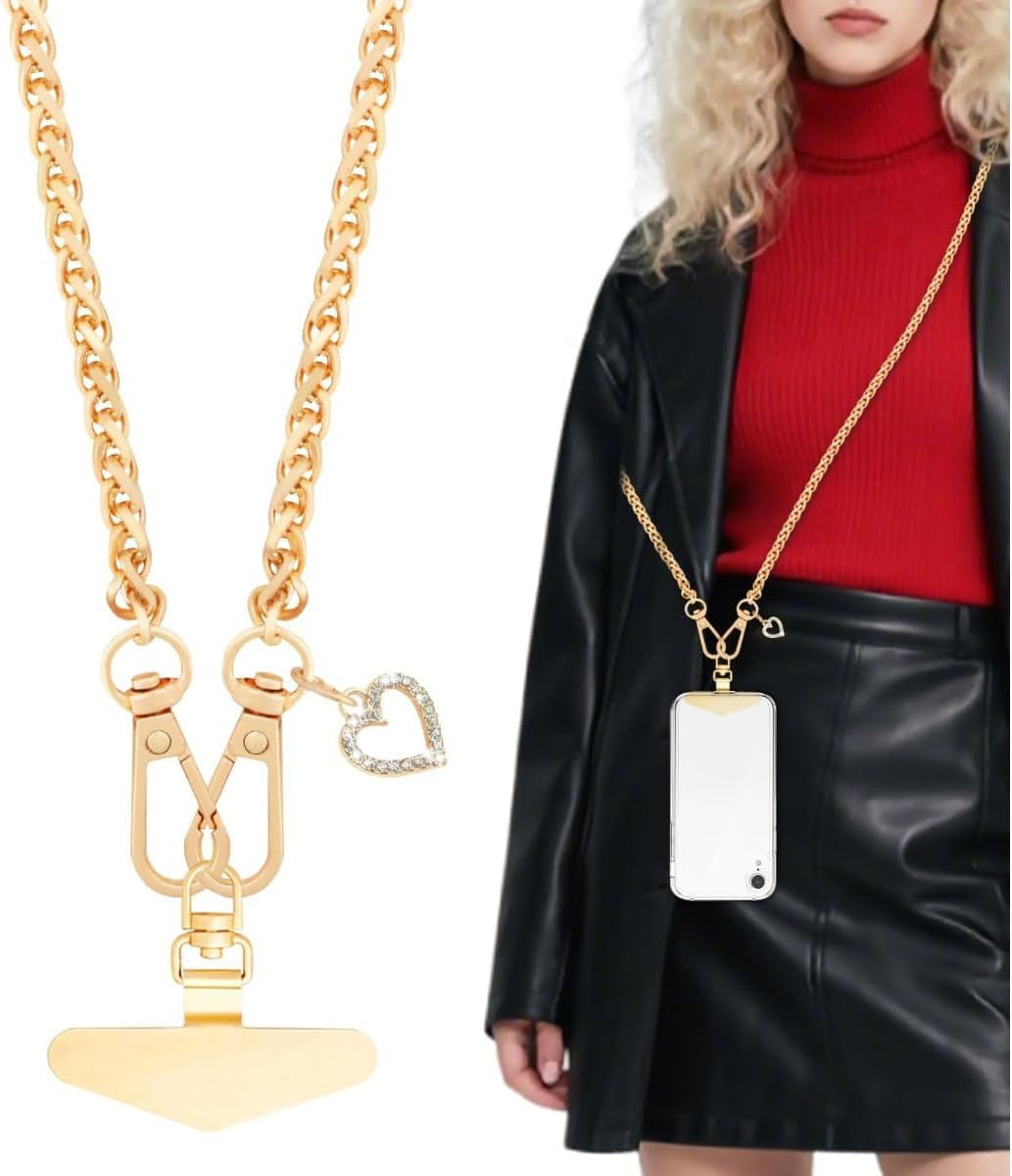 Cell Phone Lanyard Crossbody for Women,Gold Phone Strap Crossbody Set,Metal Phon
