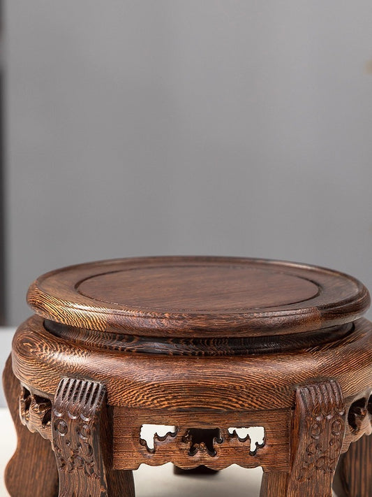 Solid Wenge Wood Display Rack Round Base Statue Art Bonsai Vase Holder Decor