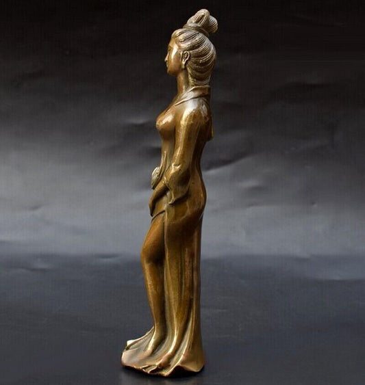 Solid Chinese Brass Girl Statue Traditional Lady Figure Collectibles Decor