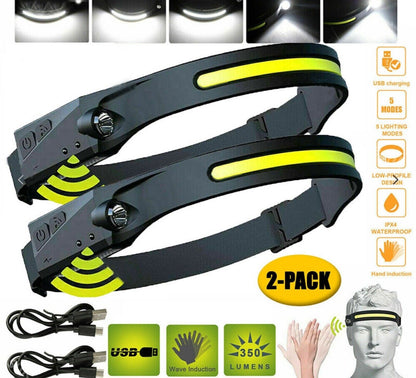2 Lamparas LED Impermeable USB Recargable Linterna Potente de Cabeza Sport Work