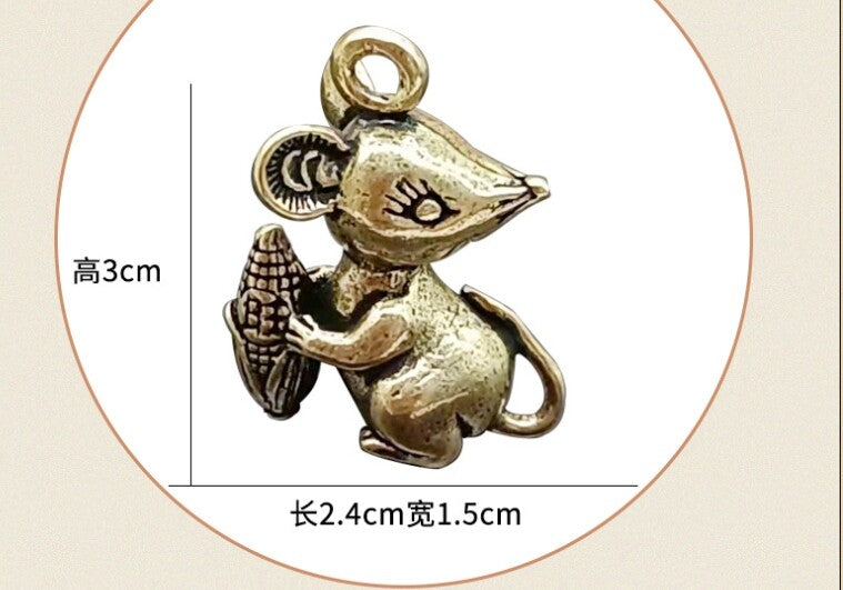 Corn Brass Foo Rat Keychain Small Pendant Zodiac Mini Cute Foo Rat Decoration -