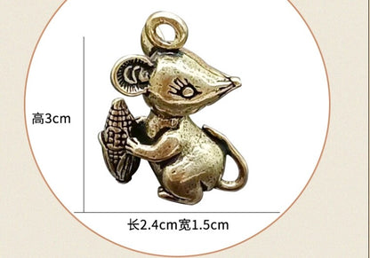 Corn Brass Foo Rat Keychain Small Pendant Zodiac Mini Cute Foo Rat Decoration -