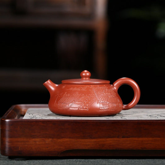 Chinese yixing zisha Pottery Handmade tea pot ball shaped landscapes teapot