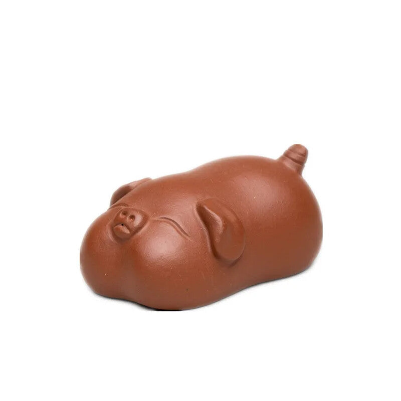 Chinese Yixing Handmade Cute Pig Statue Purple Clay Tea Pet Sculpture Figurine