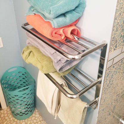 Silver 2-Tier Wall Mount Towel Rack w/ Towel Bar & Hooks, Wall Mount 22"×8"×17"