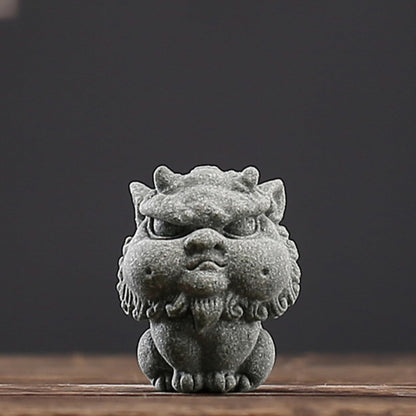 Green Sandstone Little Kylin Tea Pet Ornament 5.8cm 2.3in Kung Fu Tea Tray Decor