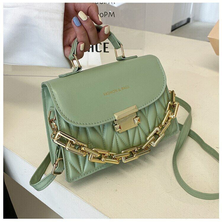 Thick Chain Handbags New Female Embroidery Shoulder Bags PU Flap Crossbody Bags