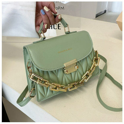 Thick Chain Handbags New Female Embroidery Shoulder Bags PU Flap Crossbody Bags