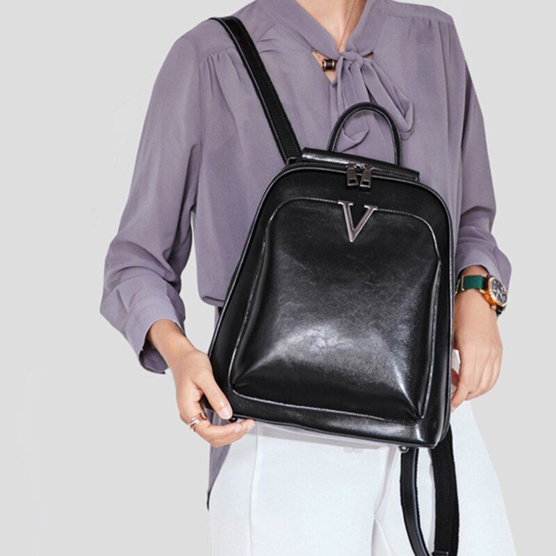 Oil Wax Genuine Leather Backpack Crossbody Shoulder Bags Cowhide School Daypack