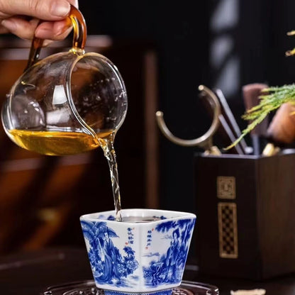 chinese jingdezhen porcelain blue and white square tea cup：four beauty