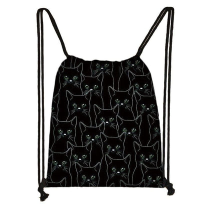 Black Cat Drawstring Bag Women Shopping Purse Canvas Travelling Bag Backpack 1PC