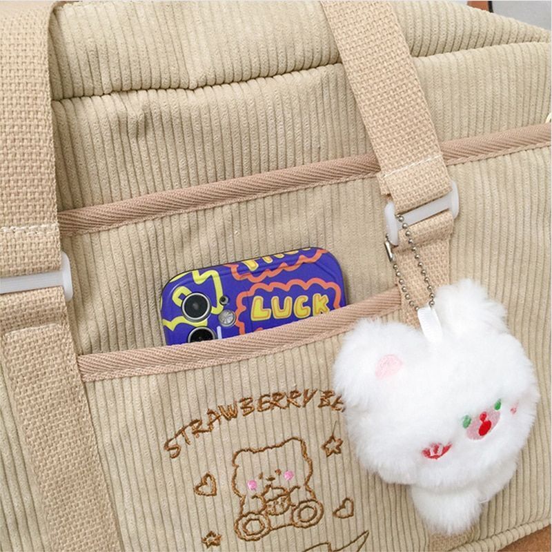 Shoulder Bag Corduroy Shopper Cartoon Embroidered Bear Letter Handbag 35*10*25CM