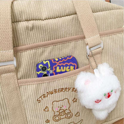 Shoulder Bag Corduroy Shopper Cartoon Embroidered Bear Letter Handbag 35*10*25CM