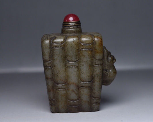 Chinese Natural Hetian Jade Snuff Bottle Carved Exquisite Statue Snuffbox Gift
