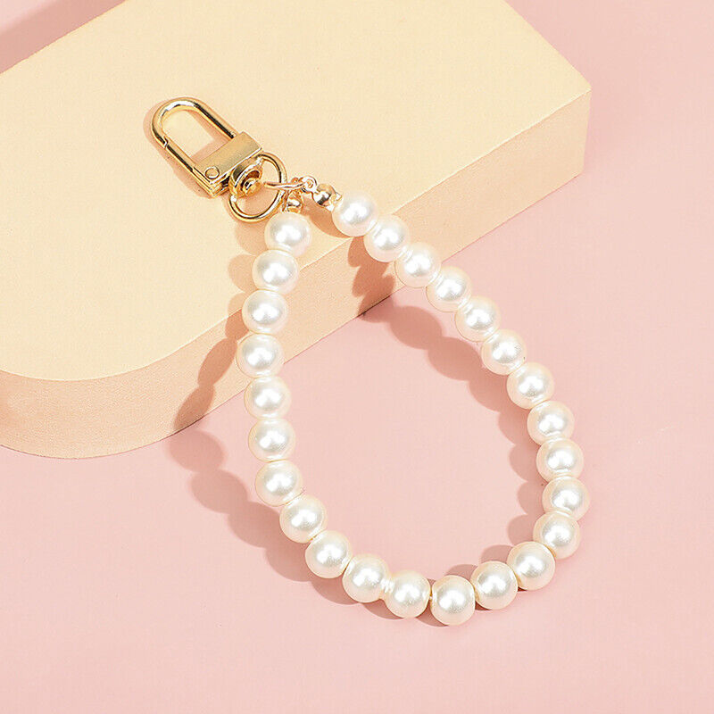 Pearls Beaded Keychains for Women Car Bag Bluetooth Headset Key Rings Pendant