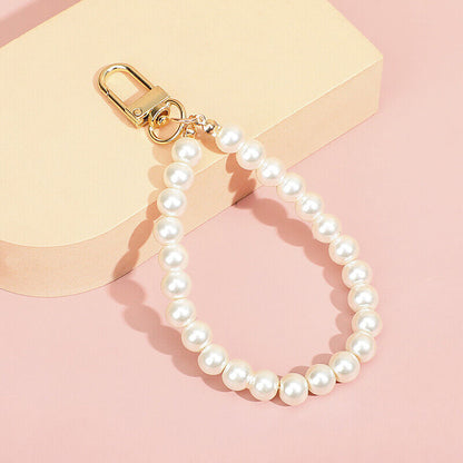 Pearls Beaded Keychains for Women Car Bag Bluetooth Headset Key Rings Pendant