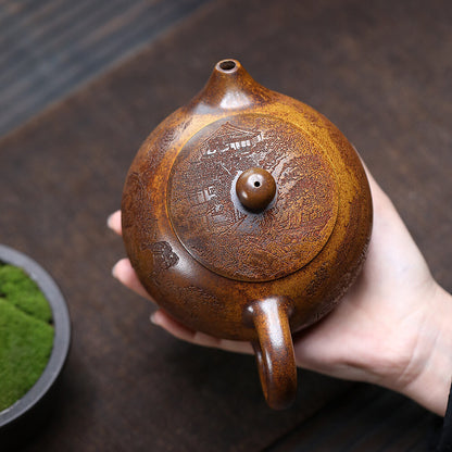 Yixing Zisha TeaPot 500cc Raw Ore Gold Sand Teapot Household Tea Set