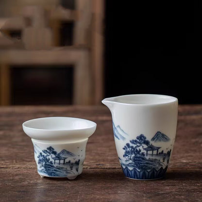 Jingdezhen Ceramic Gaiwan Mutton Jade Porcelain Tureen Matching Tea Cup Pitcher