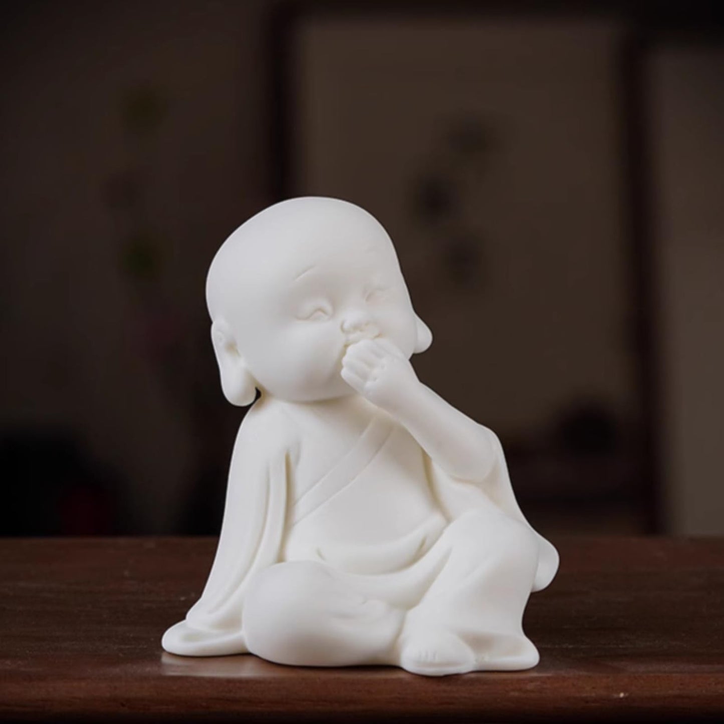 Little Monk White Ceramic Tea Pet Ornament 9.5cm Tea Table Decoration Tea Play
