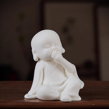 Little Monk White Ceramic Tea Pet Ornament 9.5cm Tea Table Decoration Tea Play