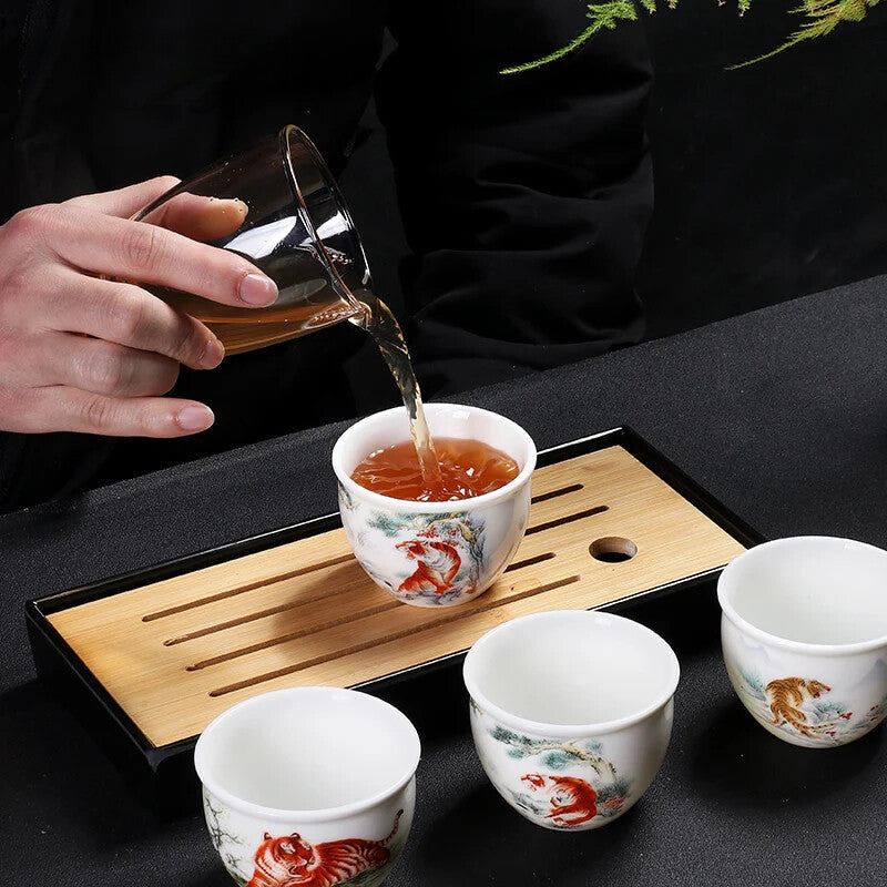 Jade Ceramic Tea Cup Zodiac Tiger Tea Cup Master Cup White Porcelain Tea Set