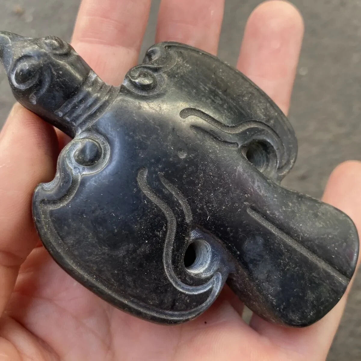 Old China Hongshan Culture Black Iron Meteorite Statue Pendant Collection