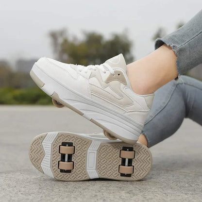 Kids Four-Wheel Roller Shoes PU Leather Sneakers
