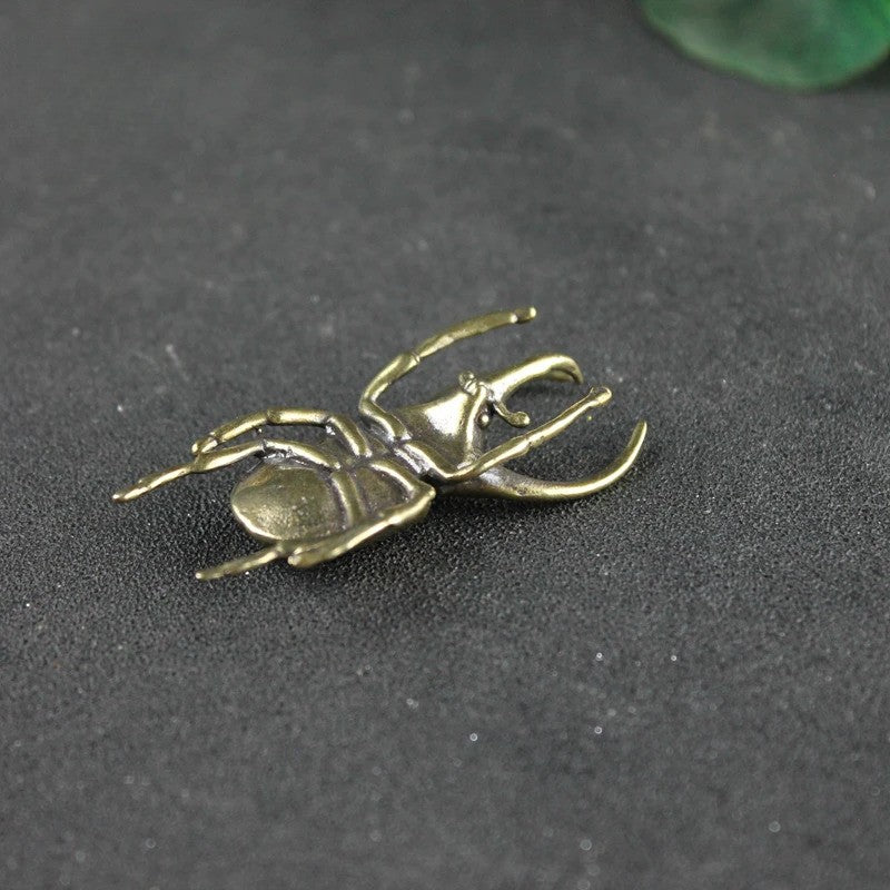 Solid Brass Insect Trypoxylus Figurines Miniatures Tea Pet Beetle Crafts