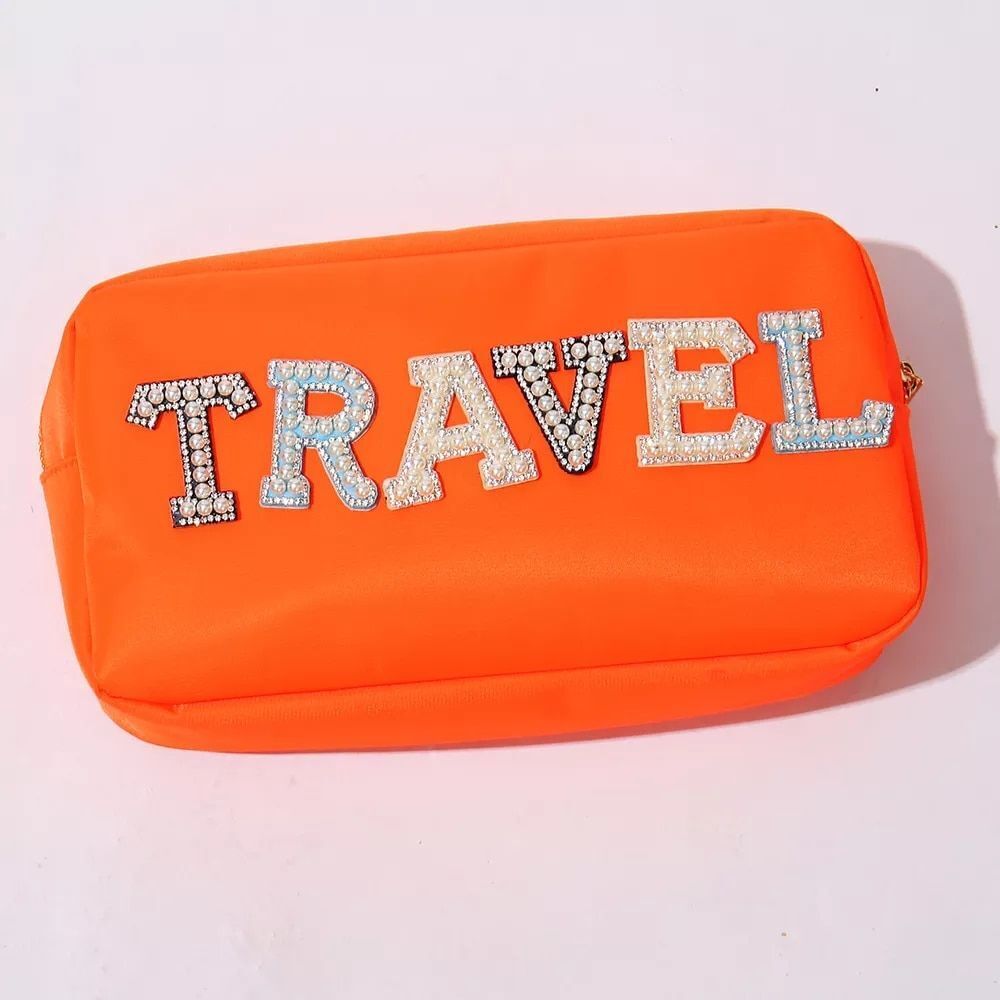 Waterproof Nylon Pouch Cosmetic Bag Letters Patch Makeup Bag Big Toiletry Purse
