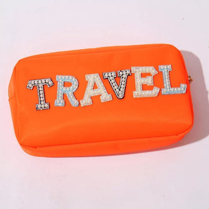 Waterproof Nylon Pouch Cosmetic Bag Letters Patch Makeup Bag Big Toiletry Purse