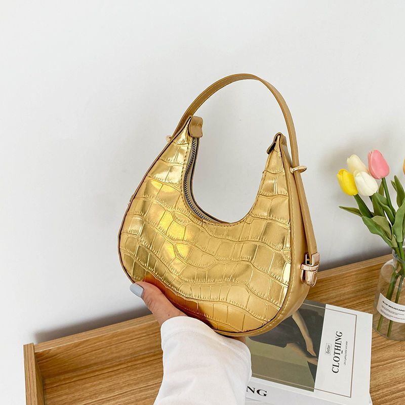 Silver 1PC Handbag Stone Pattern Underarm Shoulder Bag Elegant Purse 21*19*6 CM