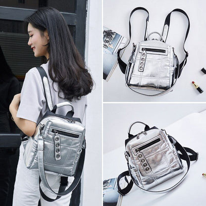 Glitter Backpack Shoulder Bag Multifunction Schoolbag Rucksack Travel Bag Silver