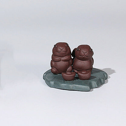 Rabbit On Leaf Mat Lovely Tea Pet Zisha Purple Clay Home Garden Decoration Small