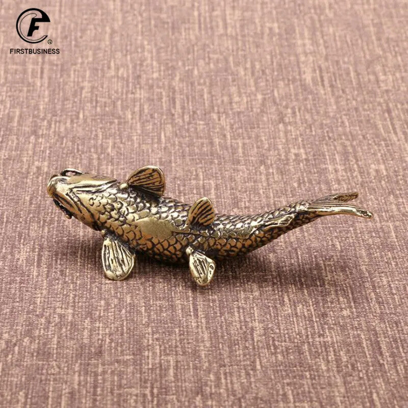 Brass Fish Figurines Miniatures Feng Shui Desktop Tea Pet Decoration Accessory