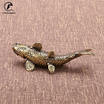 Brass Fish Figurines Miniatures Feng Shui Desktop Tea Pet Decoration Accessory