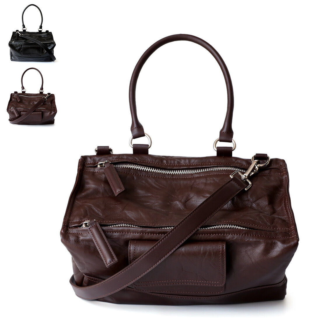 Wrinkled Real Leather Handbag Shoulder Bag Purse Tote w/ lots of pocket Fashion