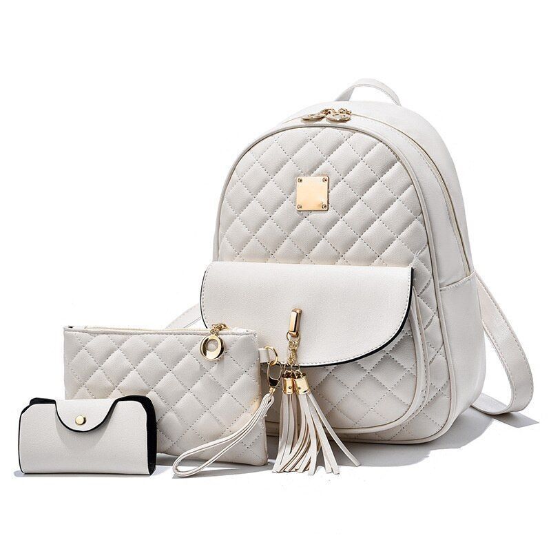 Leather Three Piece Backpack Sets Women Fashion Leather Backpack Card Holder 1PC