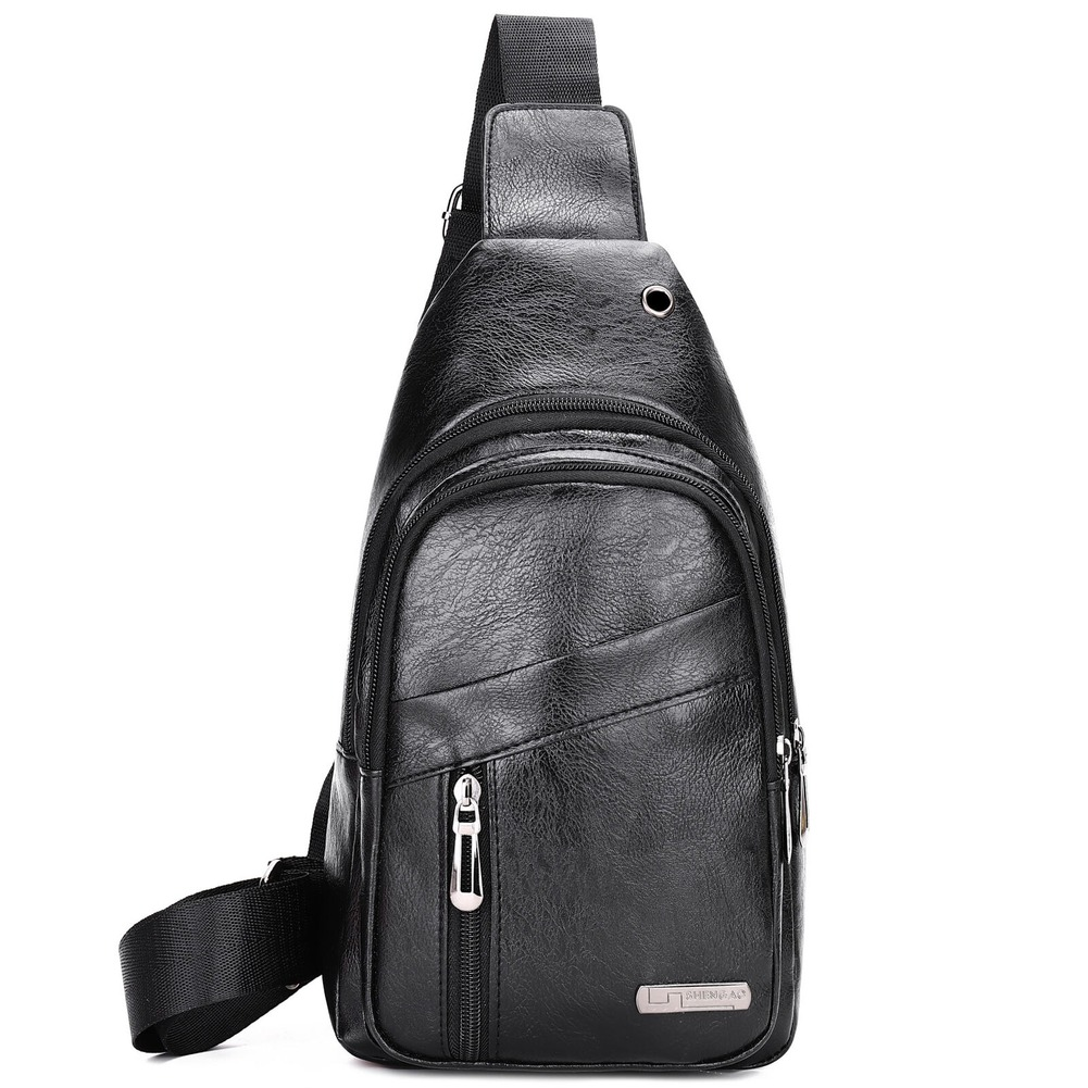 Leather Sling Bag for Men Chest Shoulder Crossbody Hiking Backpack Daypack Gifts