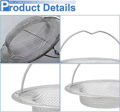 Kitchen Sink Strainer Large Wide Rim 4.5" Stainless Steel Mesh Drain Filter